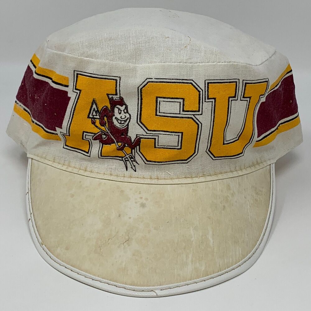 Vintage ASU Sun Devils Painters Hat Baseball Cap White Arizona Fitted 7 3/8